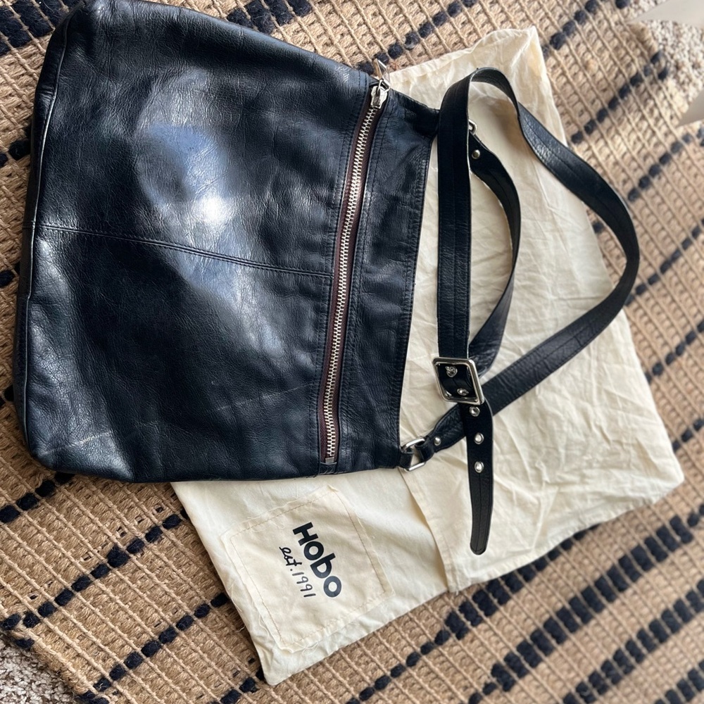HOBO Black Leather Messenger Bag
